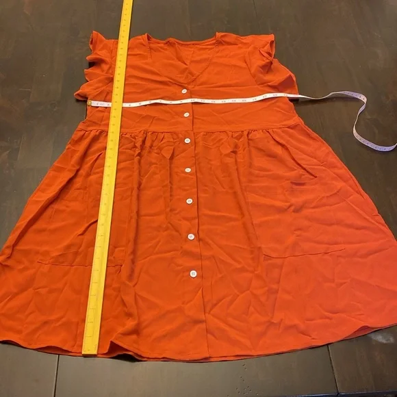 Ruffle Sleeve Button-Front Babydoll Dress – Size Medium 🧡 - Picture 7 of 10